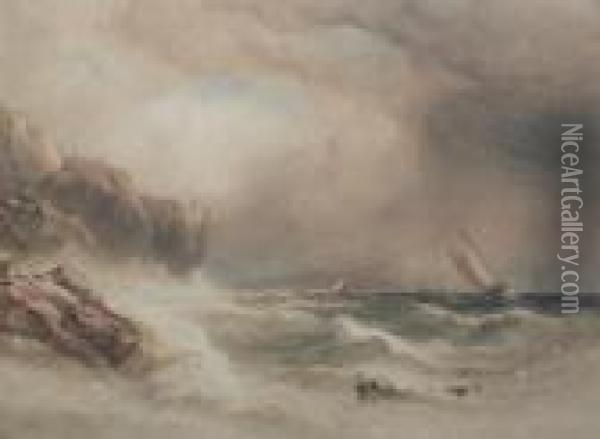 Sailing Vessels Off A Rocky Coast Oil Painting - Anthony Vandyke Copley Fielding