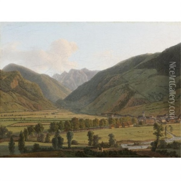 View Of Bagneres-de-luchon Oil Painting - Alexandre Louis Robert Millin Du Perreux