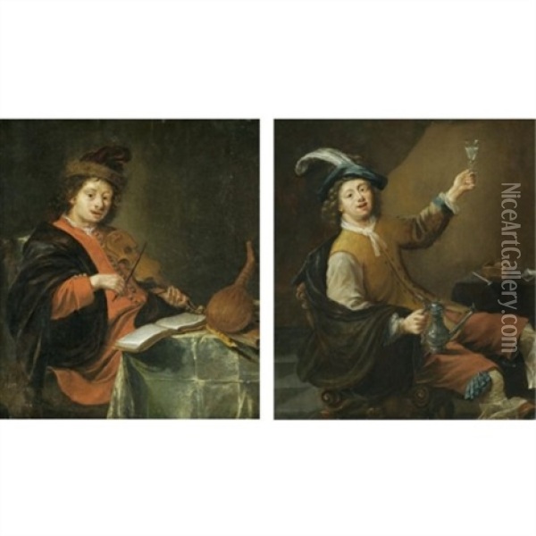 An Allegory Of Taste (+ An Allegory Of Music; Pair) Oil Painting - Cornelis Saftleven