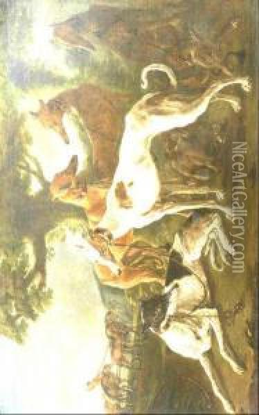 Levrieri In Un Paesaggio Oil Painting - Adriaen Cornelisz. Beeldemaker