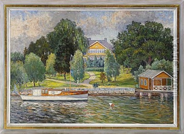 Kanalmotiv Fran Djurgarden - Stockholm Oil Painting - Anton Genberg