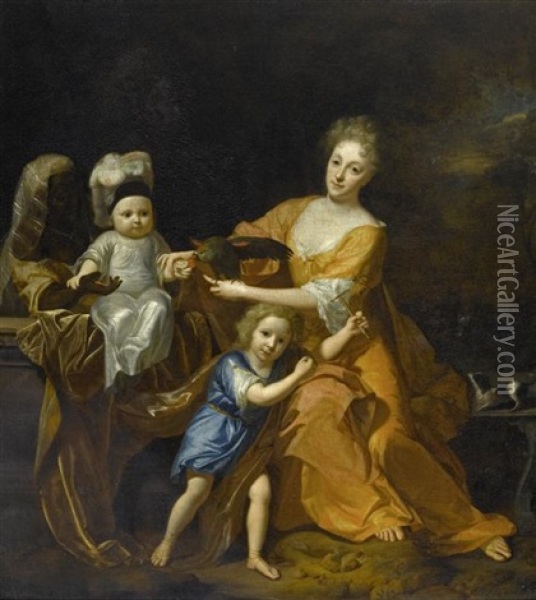 Mutter Mit Kindern Und Zofe In Einem Park Oil Painting - Hendrik van Limborch