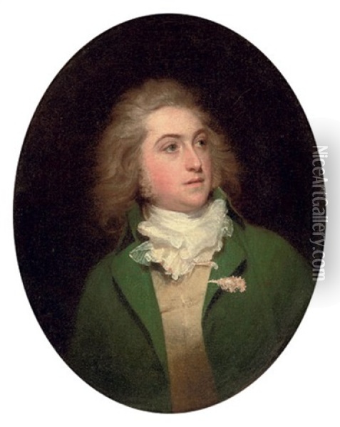 Portrait Of Lieutenant Paul Sandby, Aged 25, In A Green Coat, Buff Waistcoat And White Stock Oil Painting - Sir William Beechey