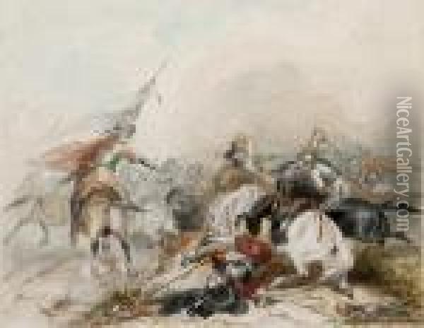 Battle Scene Between Cavaliers And Roundheads Oil Painting - Hablot Knight (Phiz) Brow