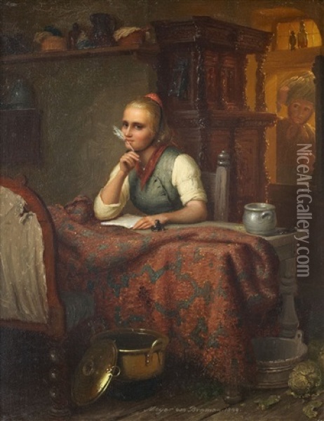 Junge Frau Einen Brief Schreibend Oil Painting - Johann Georg Meyer von Bremen
