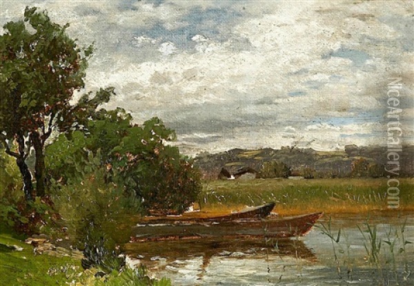 Landschaft Im Voralpenland (+ Another, Similar; 2 Works) Oil Painting - Phillip Ludwig Herrmann