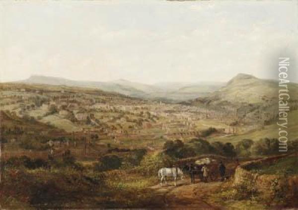 A View Of Halifax, Yorkshire; And A View Of Brighouse,yorkshire Oil Painting - Arthur Fitzwilliam Tait