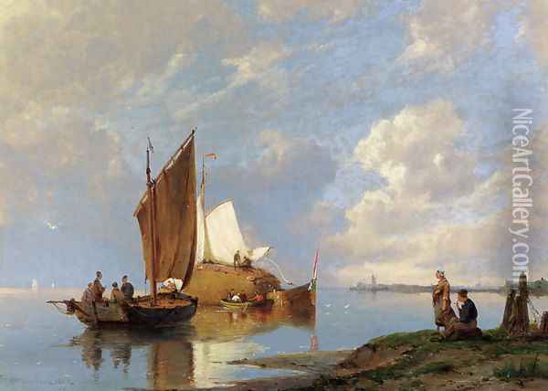 Off Volendam On The Zuiderzee Oil Painting - Pieter Christian Dommerson