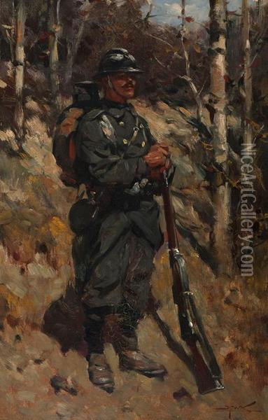 Soldier By The Edge Of A Forest Oil Painting - Hermanus Willem Koekkoek