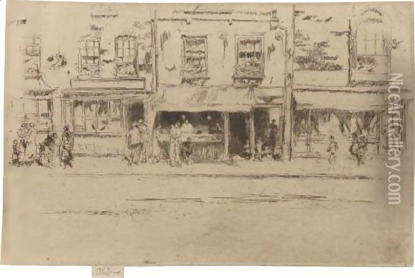 The Fish-Shop, Busy Chelsea Oil Painting - James Abbott McNeill Whistler