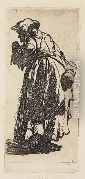 Old Beggar Woman With A Gourd<</b> Oil Painting - Rembrandt Van Rijn