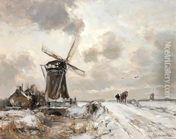 A Snow Covered Winter Landscape Oil Painting - Louis Apol