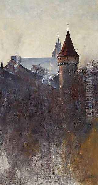 Cracow in the Morning Oil Painting - Julian Falat