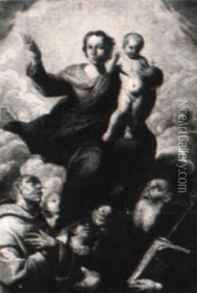 Madonna Col Bambino E I Santi Bruno E Benedetto Oil Painting - Domenico Gargiulo
