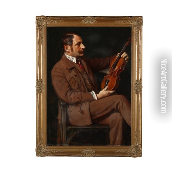 Portrait Of A Man With Violin Oil Painting - Theodor Bohnenberger