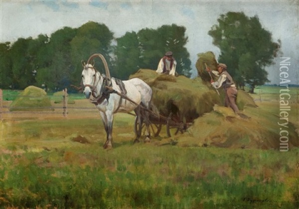 Carting The Hay Oil Painting - Czeslaw Wasilewski
