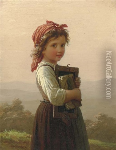 Die Junge Schulerin (the Little Schoolgirl) Oil Painting - Johann Georg Meyer von Bremen