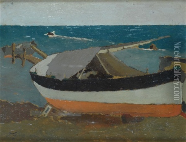 Barca In Secca Oil Painting - Oscar Ghiglia