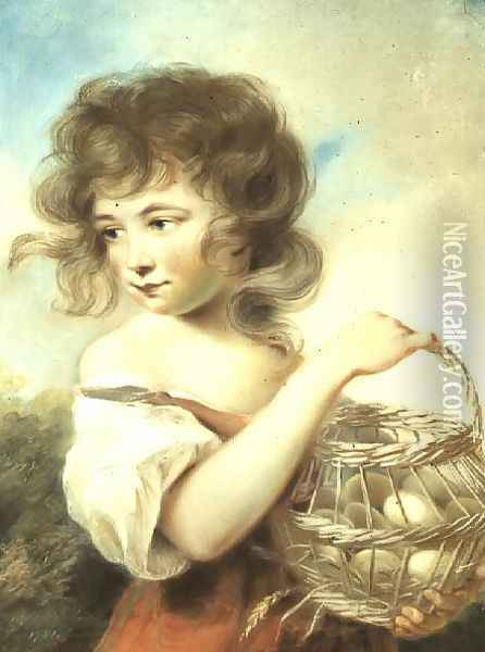 The Girl with the Basket of Eggs Oil Painting - John Russell