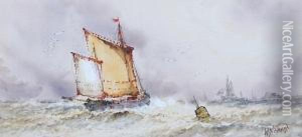 Fishing Smack In Choppy Seas Oil Painting - William Stewart