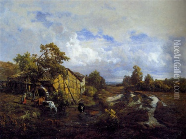 Landschap Met Watermolen Oil Painting - Theodore Fourmois