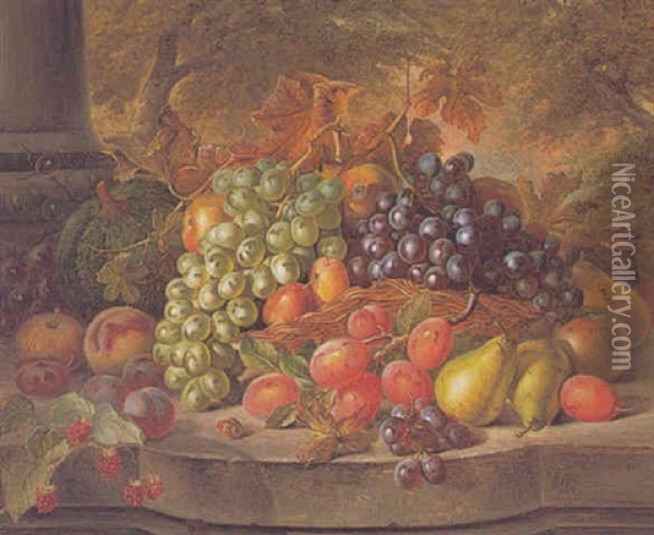 Still Life With A Basket Of Fruit Oil Painting - Charles Archer