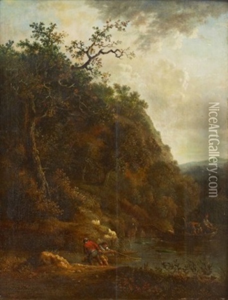Bergslandskap Med Fiskare Oil Painting - Philip James de Loutherbourg