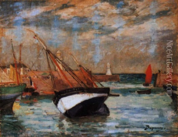 Barques De Peches A L'entree Du Port Oil Painting - Emile Alfred Dezaunay