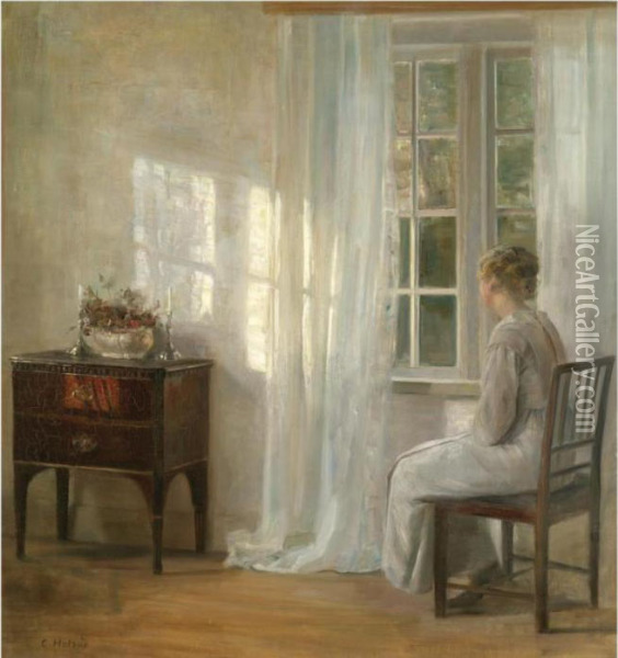 Kvinde Ved Vindue (lady By A Window) Oil Painting - Carl Vilhelm Holsoe
