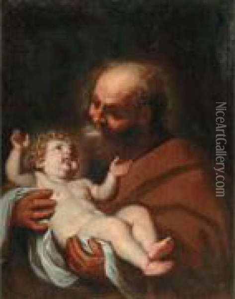 Saint Joseph Et L'enfant Jesus Oil Painting - Girolamo Troppa