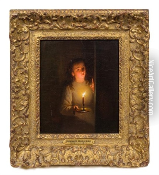Girl With Candle Oil Painting - Johannes Rosierse
