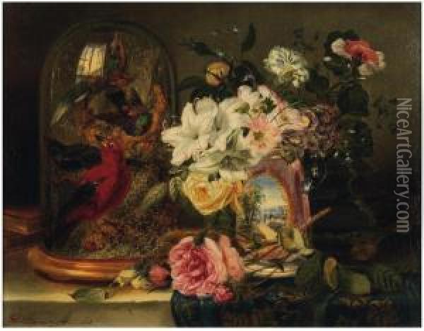 Nature Morte Au Globe Et Fleurs Toile. Oil Painting - John Wainwright