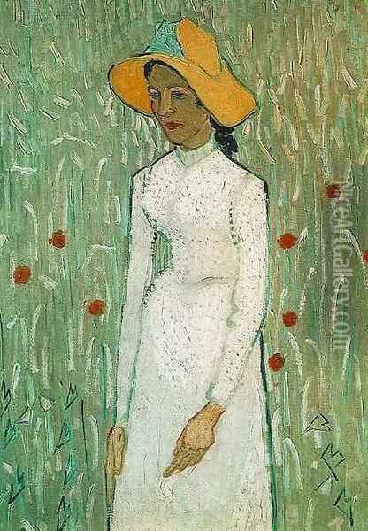 Young Girl Standing Against A Background Of Wheat Oil Painting - Vincent Van Gogh