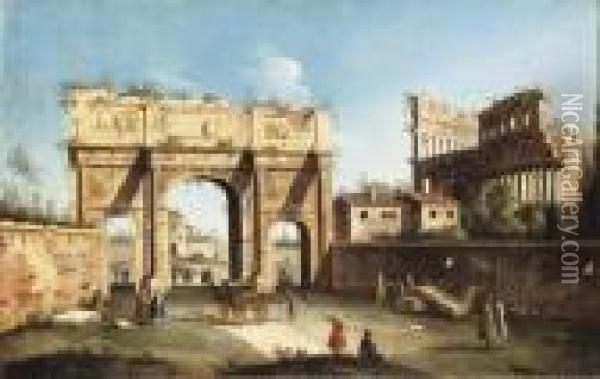 The Arch Of Constantine And The Colosseum Oil Painting - Apollonio Domenichini