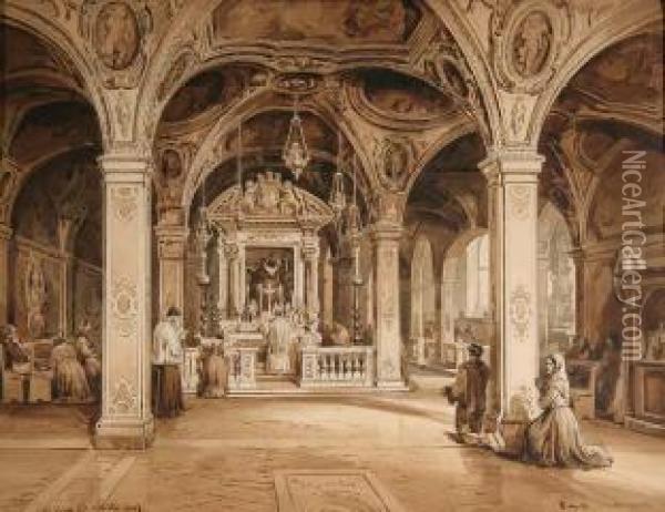 Interno Del Duomo Di San Matteo A Salerno Oil Painting - Achille Vianelli