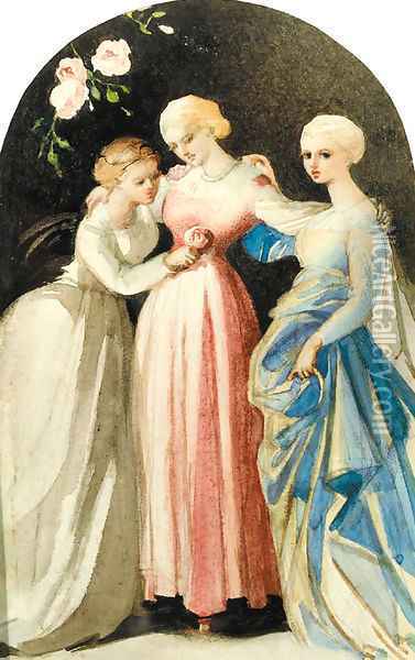 Three ladies in a rose bower Oil Painting - Louisa Anne, Marchioness of Waterford