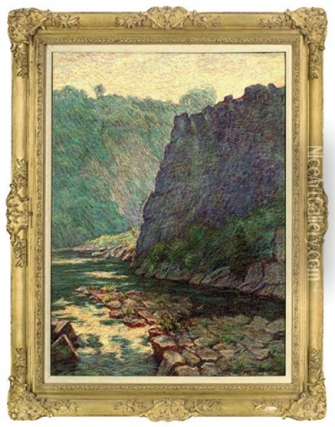 A Quiet Stretch Of River, (the Dordogne ?), France Oil Painting - Wynford Dewhurst