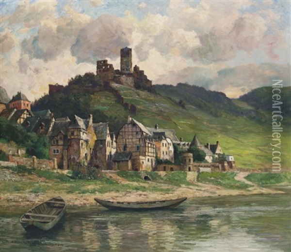 Village At The Castle Ruin Oil Painting - Paul Puetzhofen-Hambuechen