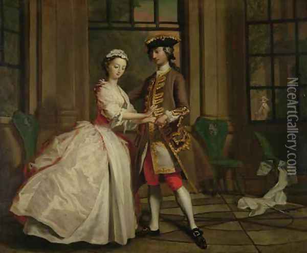 Pamela and Mr B in the Summerhouse from Pamela or Virtue Rewarded Oil Painting - Joseph Highmore