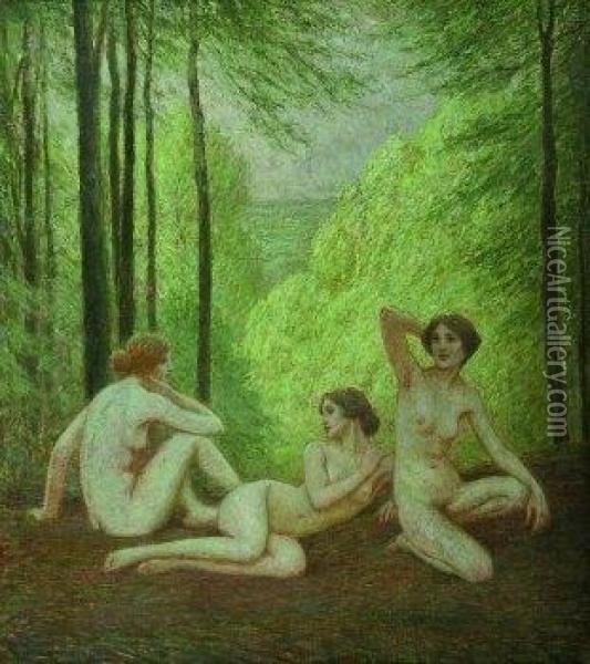 Drei Junge Frauen Im Fruhlingswald Oil Painting - Hans Deiters