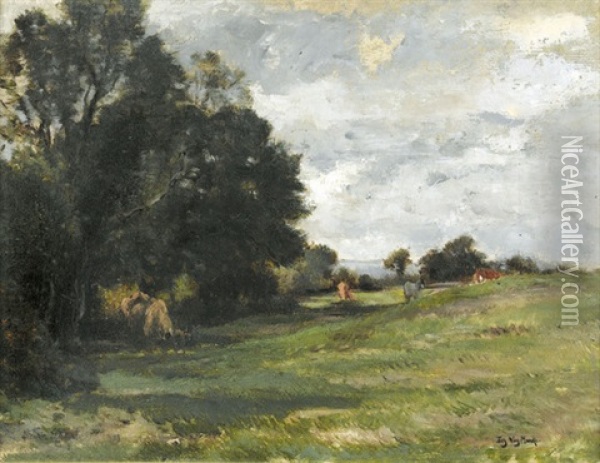 Landschaft Mit Weidenden Kuhen Oil Painting - Emile van Marcke de Lummen