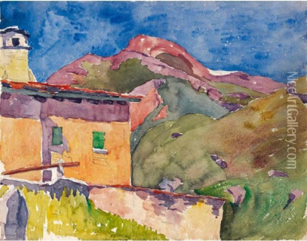 Haus Mit Longhino (maloja) 
House With Longhino (maloja) Oil Painting - Giovanni Giacometti
