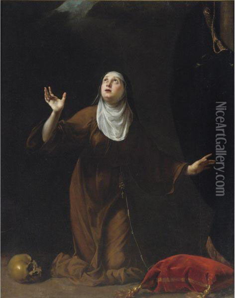 A Nun Saint Oil Painting - Simone Pignone