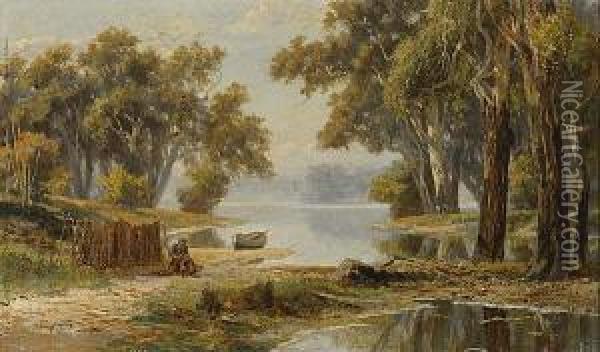On Lake Tyers Oil Painting - James Waltham Curtis