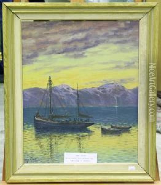 Nattmotiv Fran Island. Oil Painting - Alfred Collin