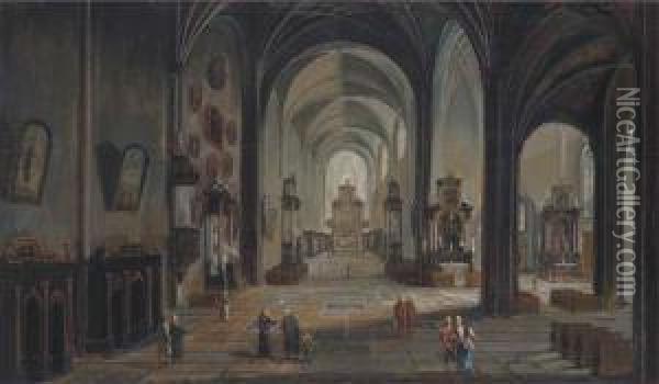 A Church Interior With Elegant Company Oil Painting - Christian Stocklin