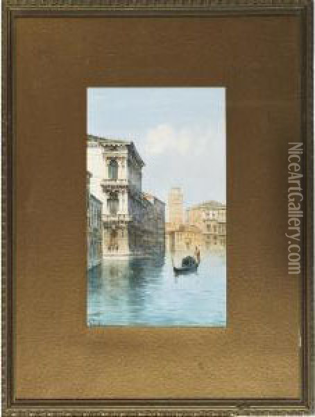 Gondalier In A Shaded Canal Oil Painting - Carlo Giuseppe Saletta