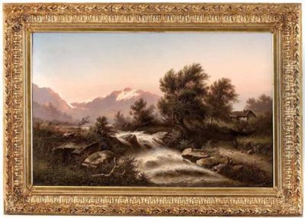 Alpine Flusslandschaft Oil Painting - Julius Zopf