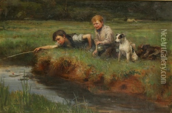 Boy Fishing Oil Painting - John Macallan Swan
