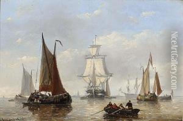 Shipping Off The Coast Oil Painting - George Willem Opdenhoff